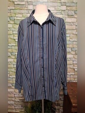 2X East 5th Striped Button Up Blouse Business Casual